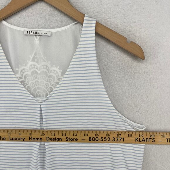 FERAUD PARIS Nightgown L V-Neck Striped Sleeveless Sleepwear Slip Dress Blue - Picture 14 of 16